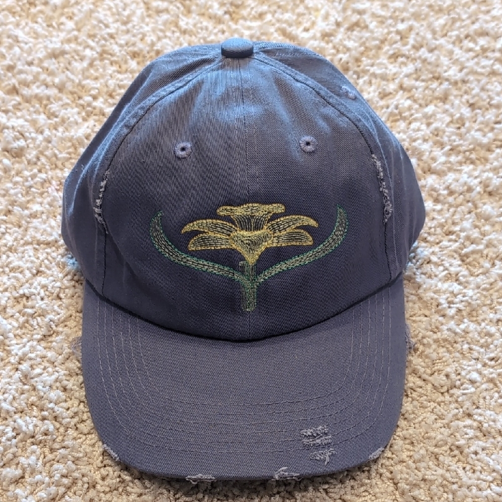 District Blue Hat with Floral Embroidery